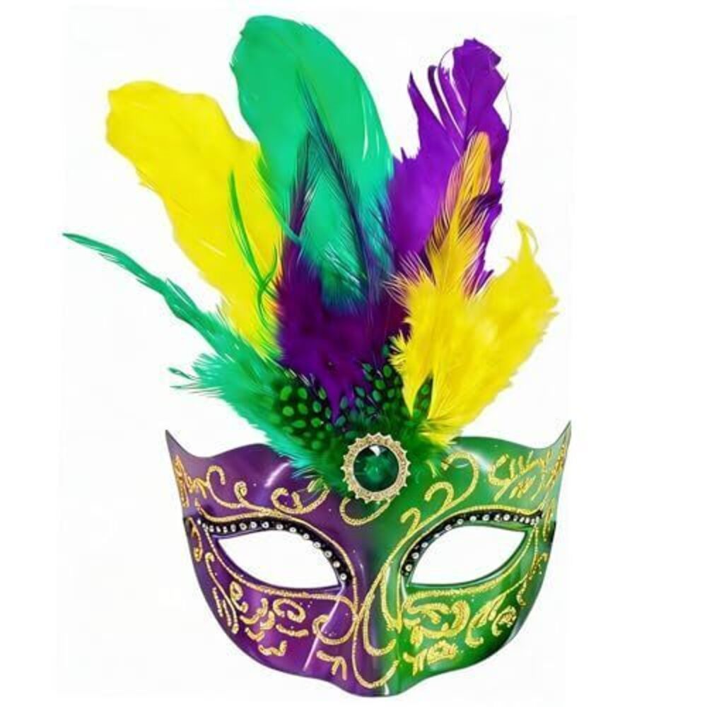7416 Mardi Gras Mask with Feathers Carnival Mask Masquerade Costume Masks